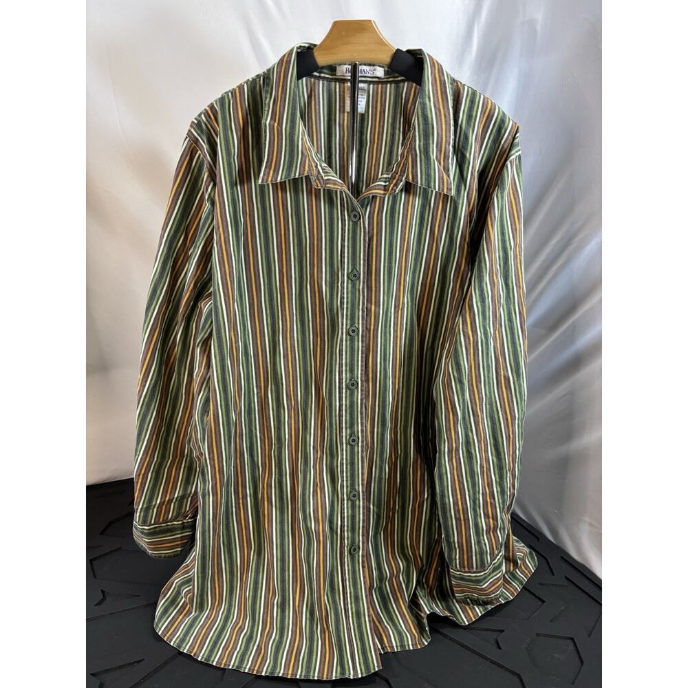Roamans 3X Striped Button Front Blouse Boho Earth Tone Plus Size